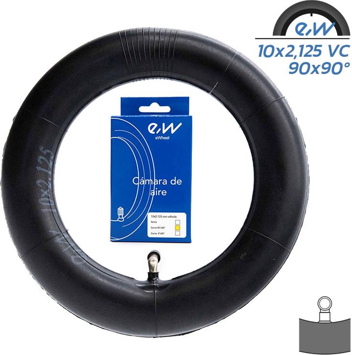 Binnenband met VC 90° ventiel | 10×2.125 inch (254×57 mm) | Elektrische step | Segway, Pure Air, Vsett & meer | Accessoires | Kinderwagen